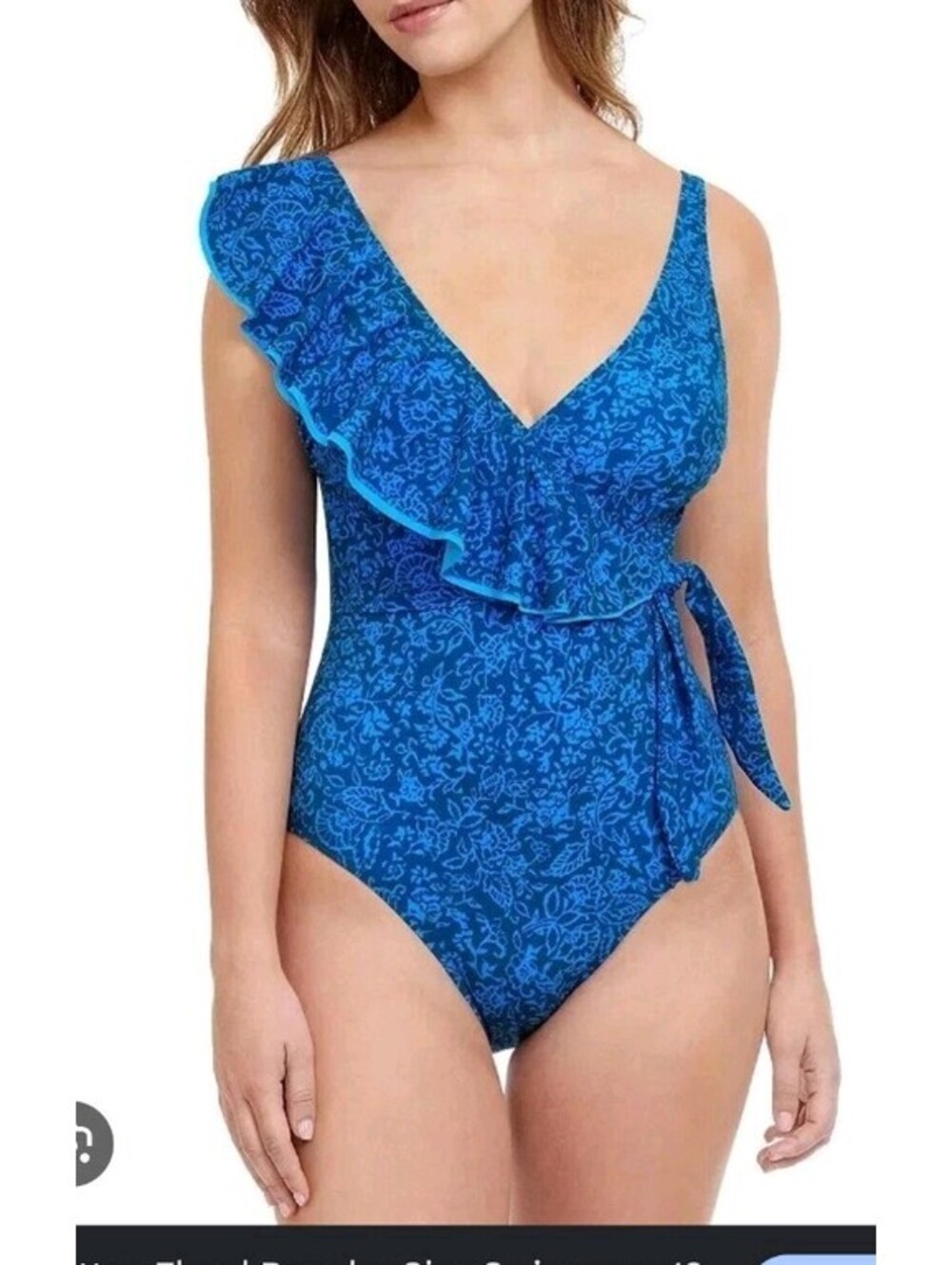 NWT Gottex Blue One-Piece Swimsuit Size 8 Slimming Ruffle